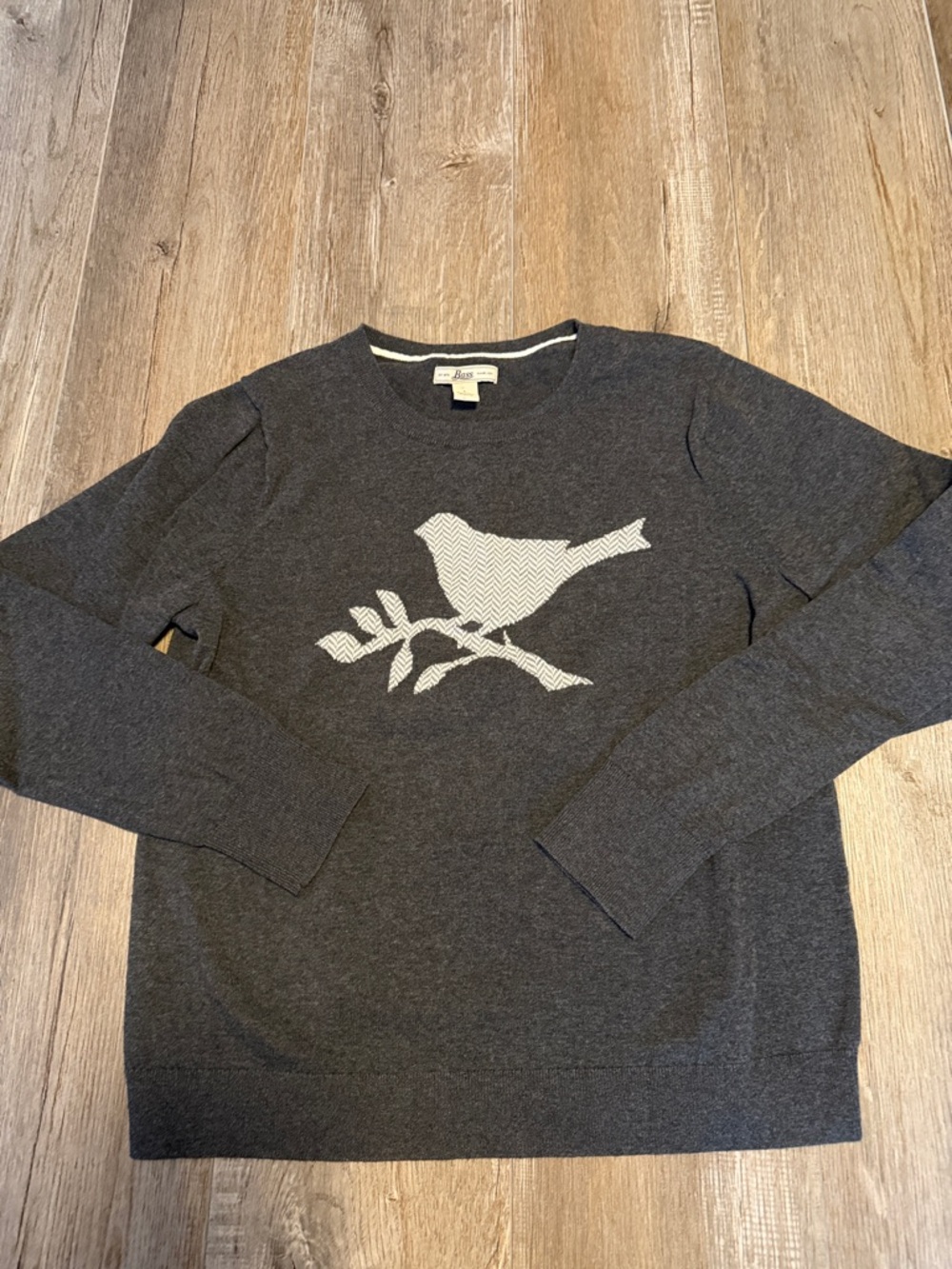 Bass Charcoal Crewneck Sweater with Bird Motif